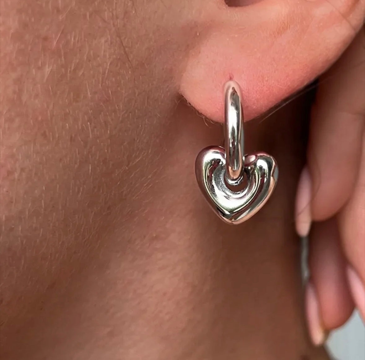 Silver Heart Hoop Earrings