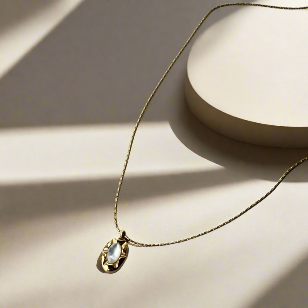 White Marvel Stone Pendant Necklace