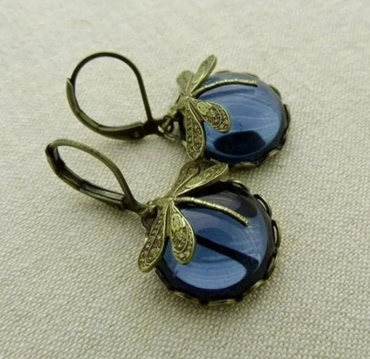 Blue Butterfly Oxidised Hoop Earrings