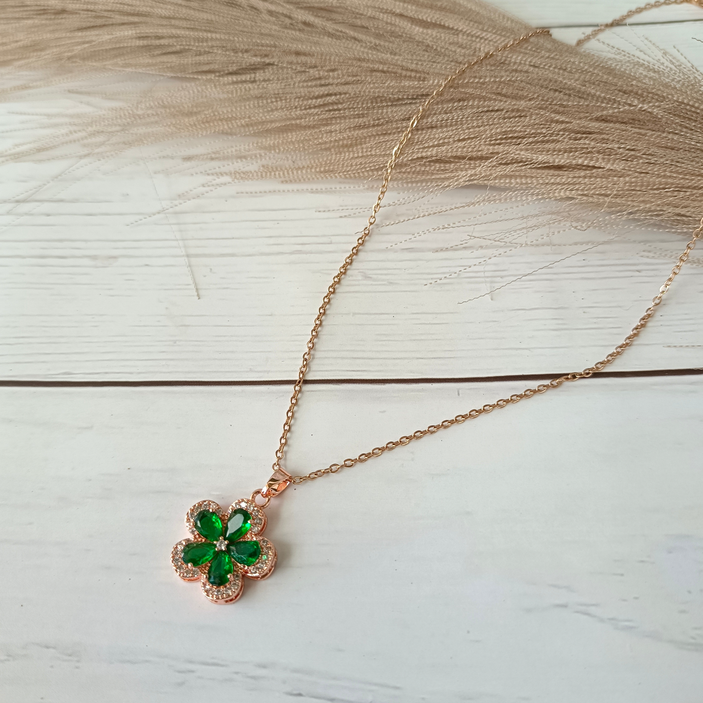 Green Emerald Studded Floral Necklace