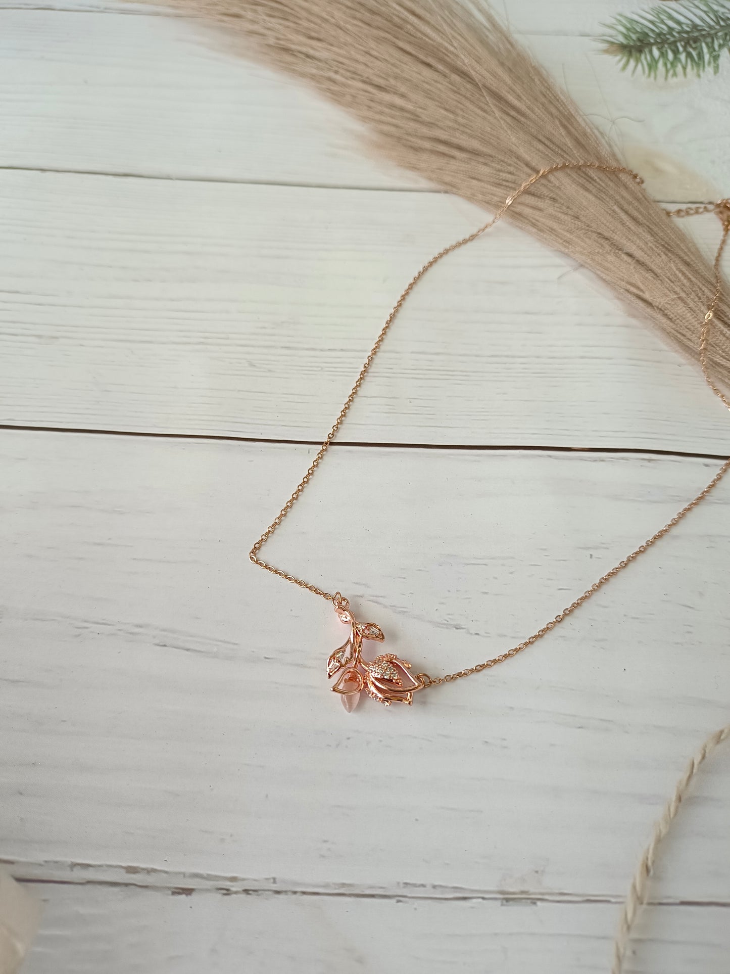 Studded Rose Shape Pendant Necklace