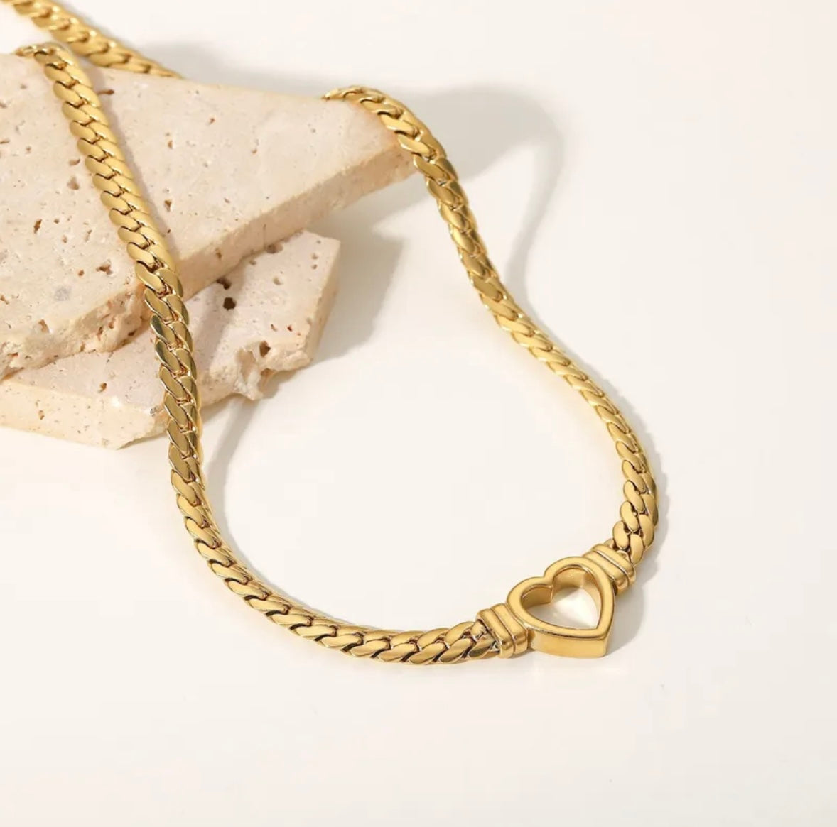 Hollow Heart Solid Gold Chain Necklace