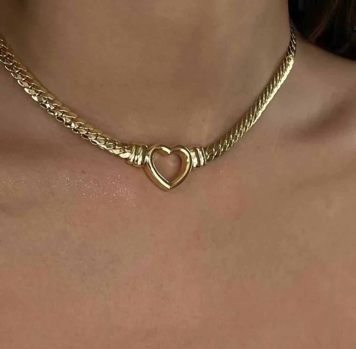 Hollow Heart Solid Gold Chain Necklace