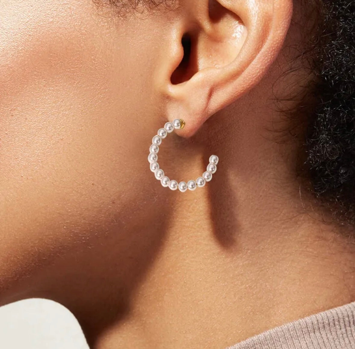White Pearl Hoop Earrings