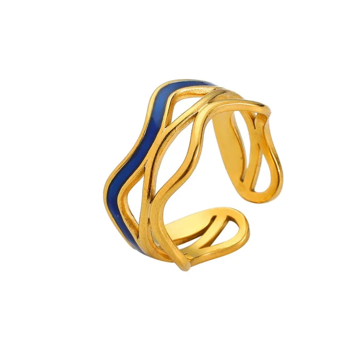 Blue Waves Abstract Ring