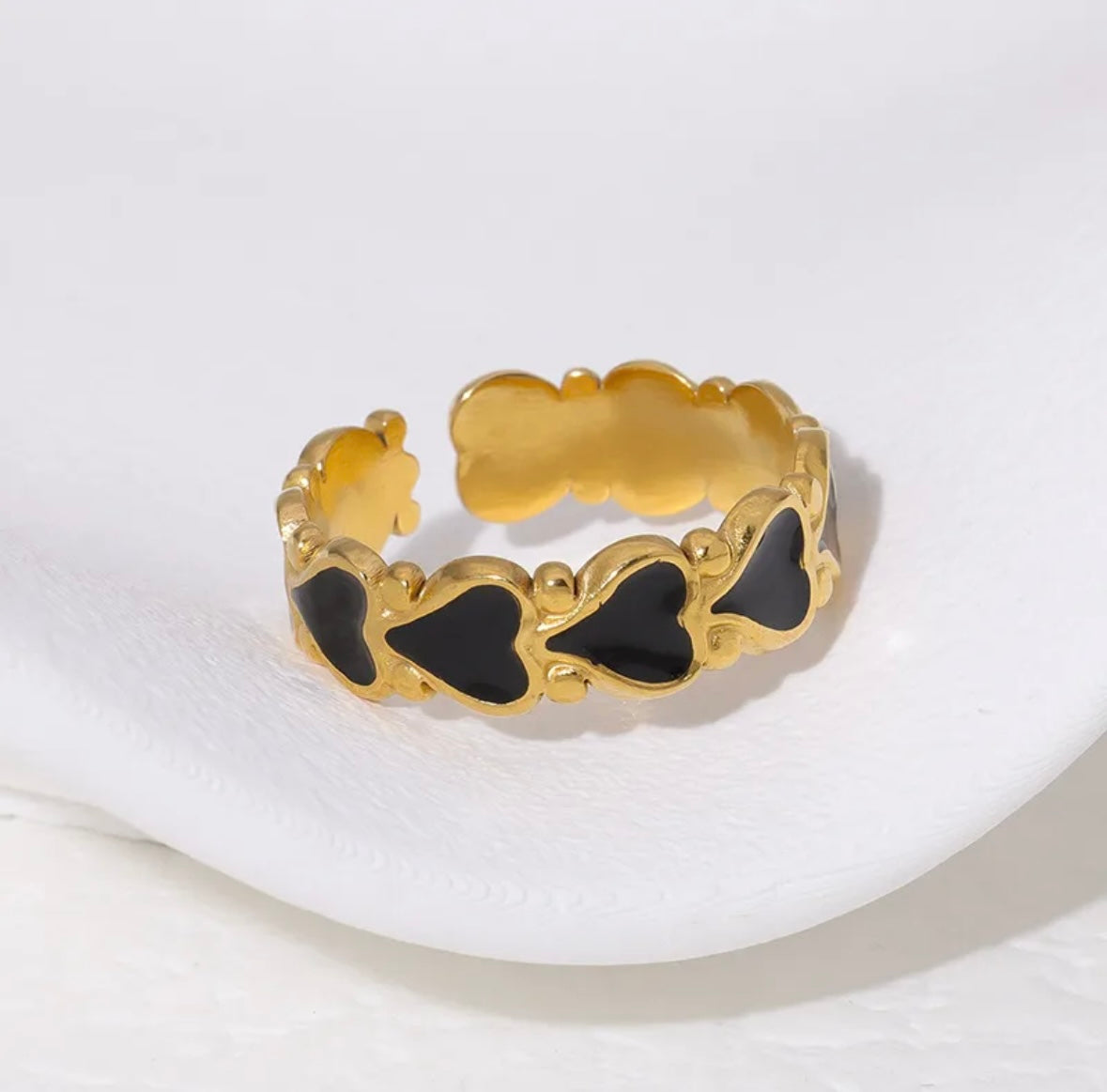 Black Hearts Adjustable Ring