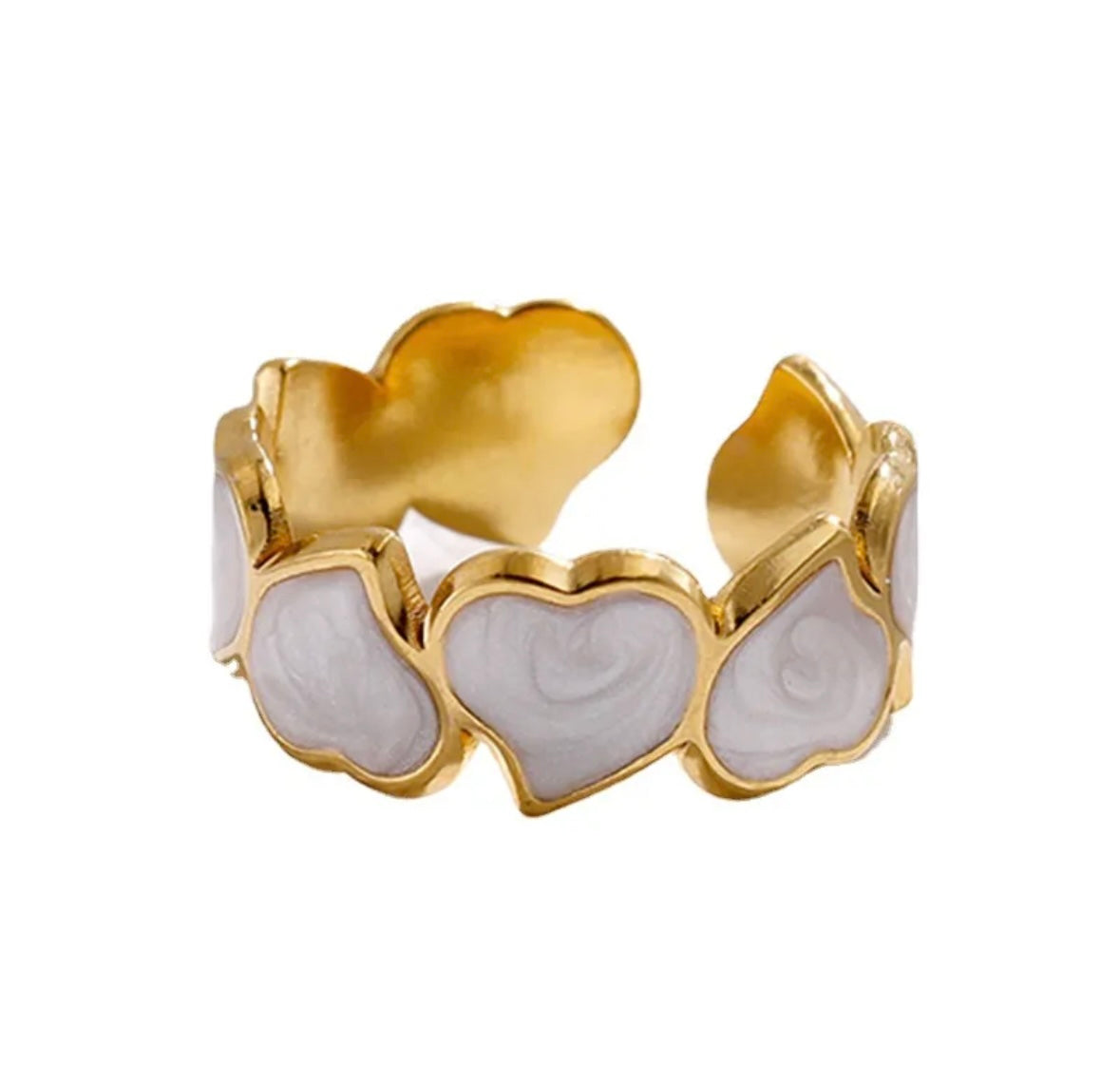 White Hearts Adjustable Ring