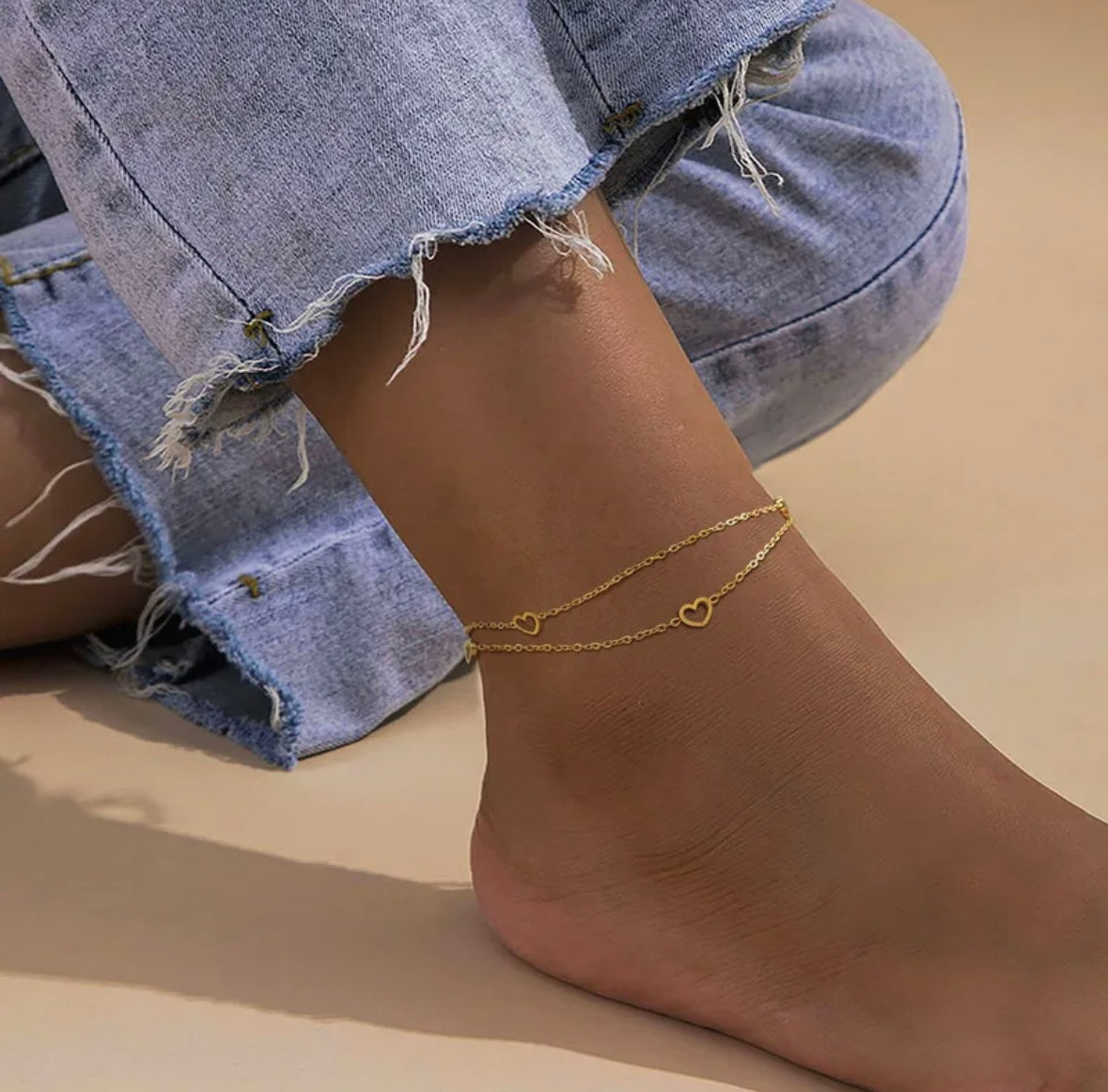 Double Layered Mini Hearts Anklet