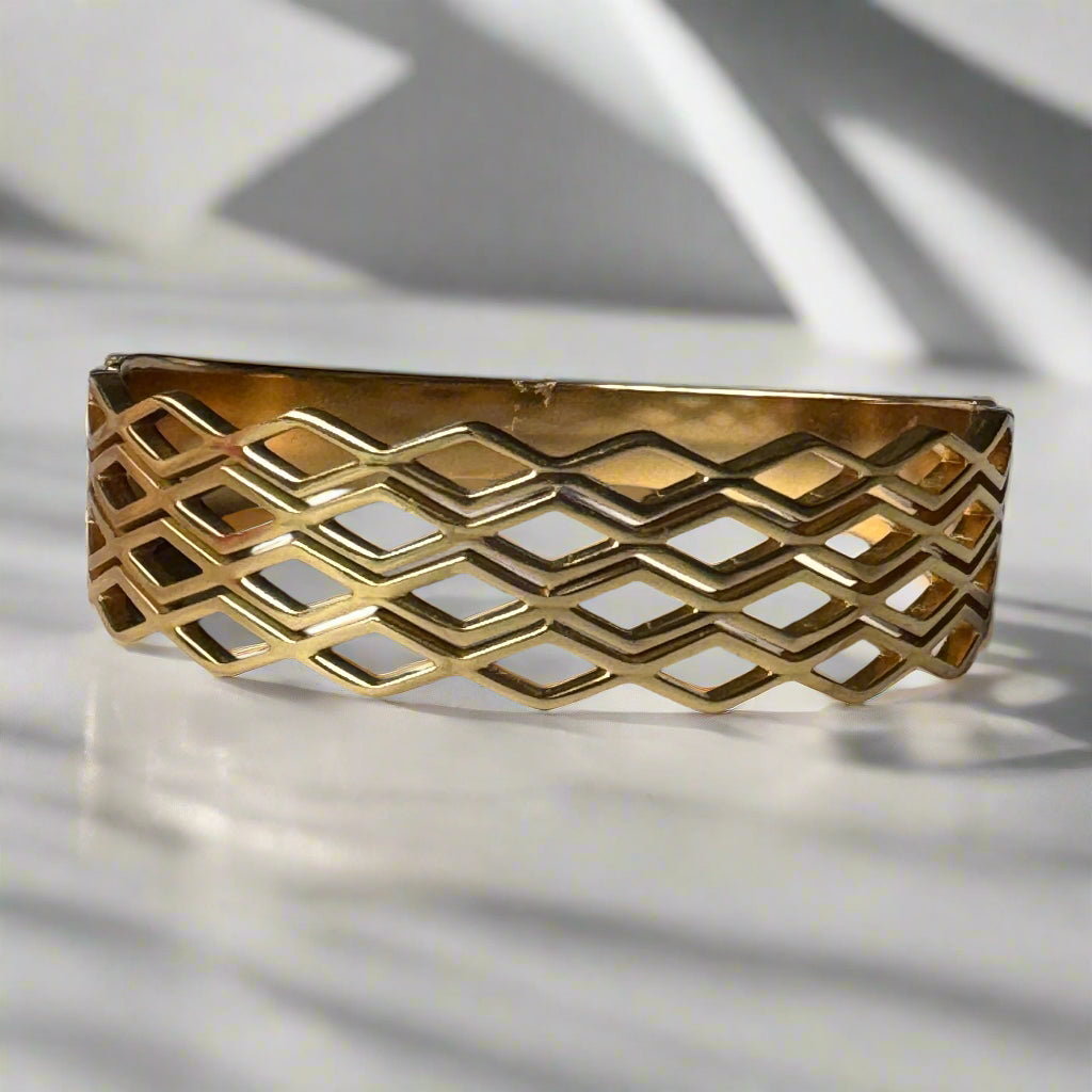 Broad Diamond Framing Gold Bracelet