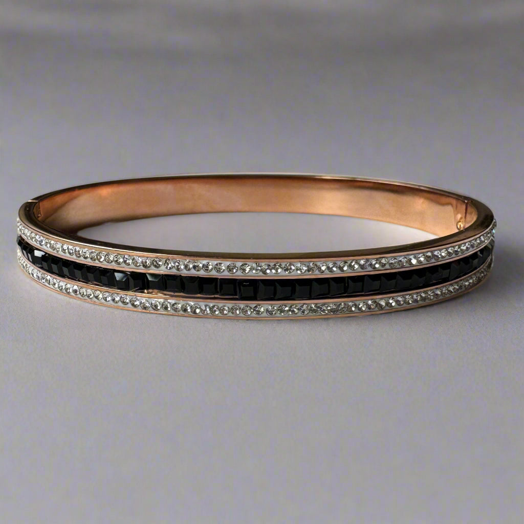Studded Black Stones Designer Rose Gold Bracelet