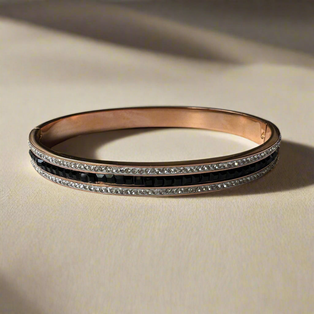 Studded Black Stones Designer Rose Gold Bracelet