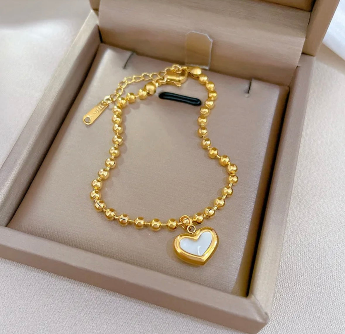 Cute Golden Beads Heart Charm Chain Bracelet