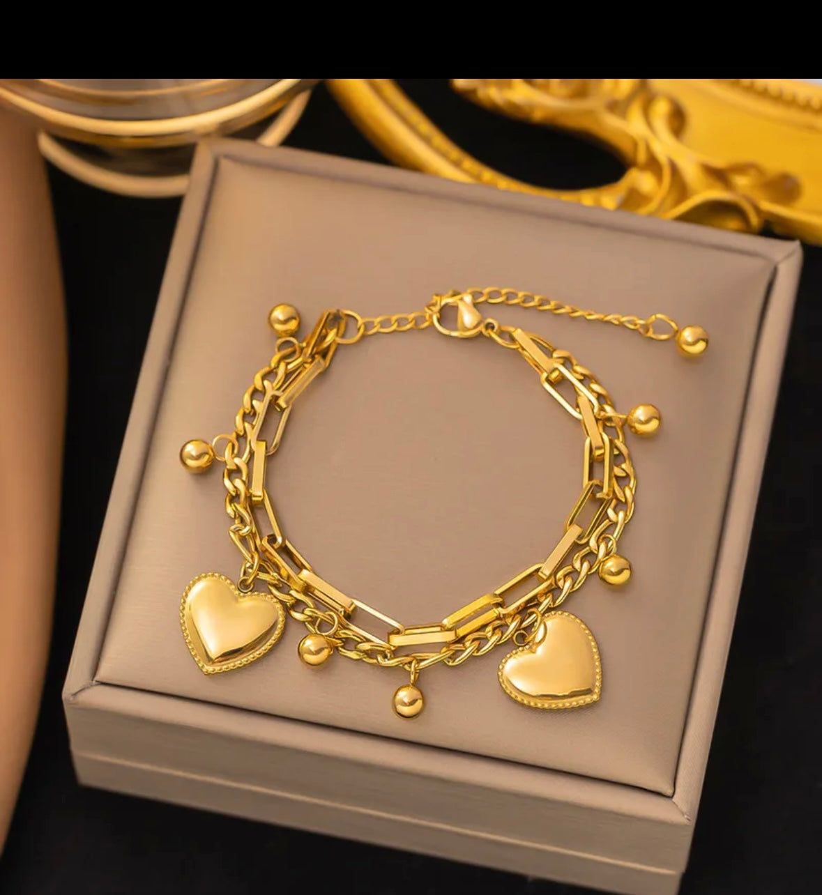 Golden Hearts Charms Chain Bracelet