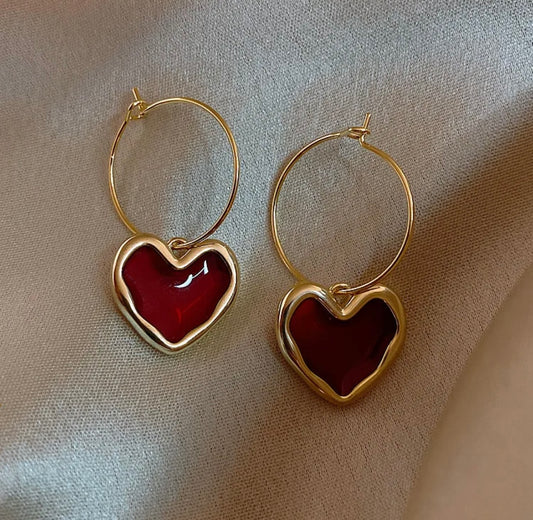Minimal Red Heart Korean Earrings