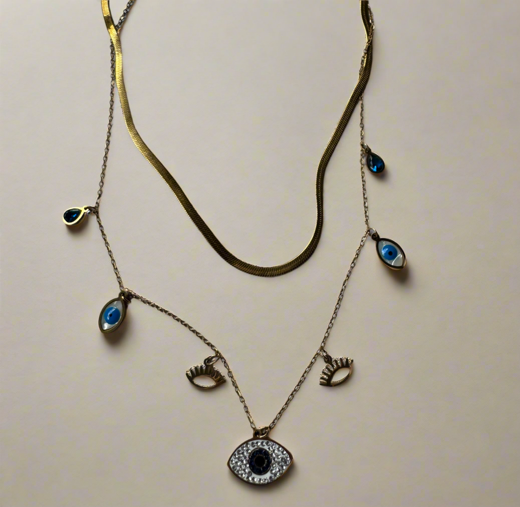 Double Layered Evil Eye Charms Necklace