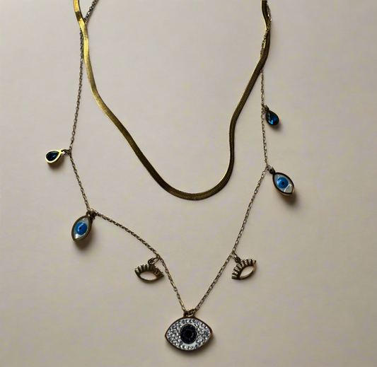 Double Layered Evil Eye Charms Necklace
