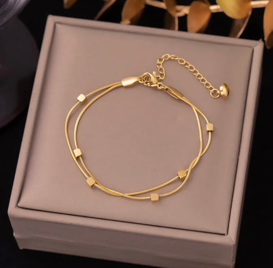 Beaded Double Layered Chain Bracelet