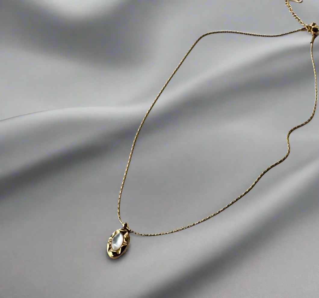 White Marvel Stone Pendant Necklace