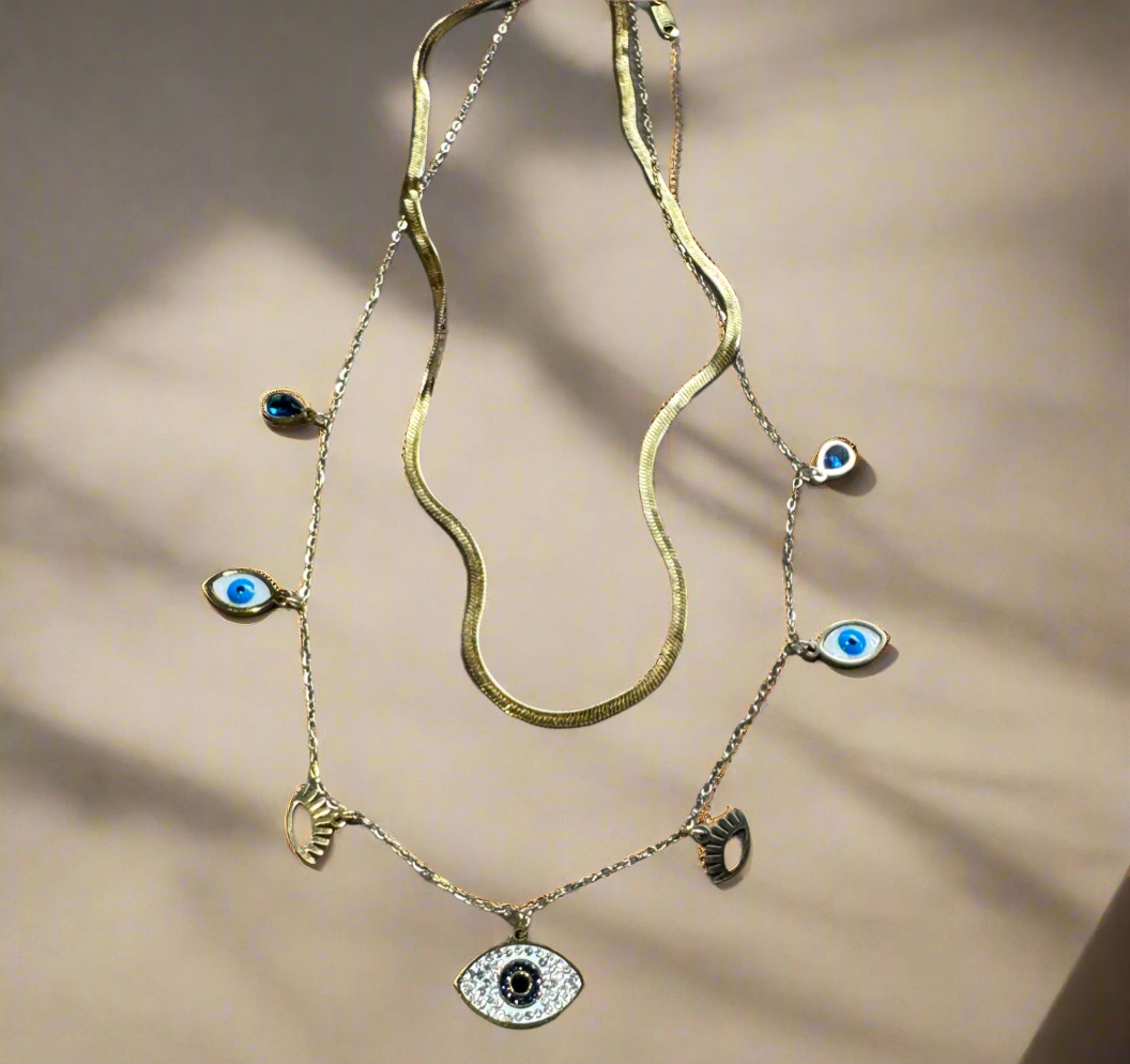 Double Layered Evil Eye Charms Necklace
