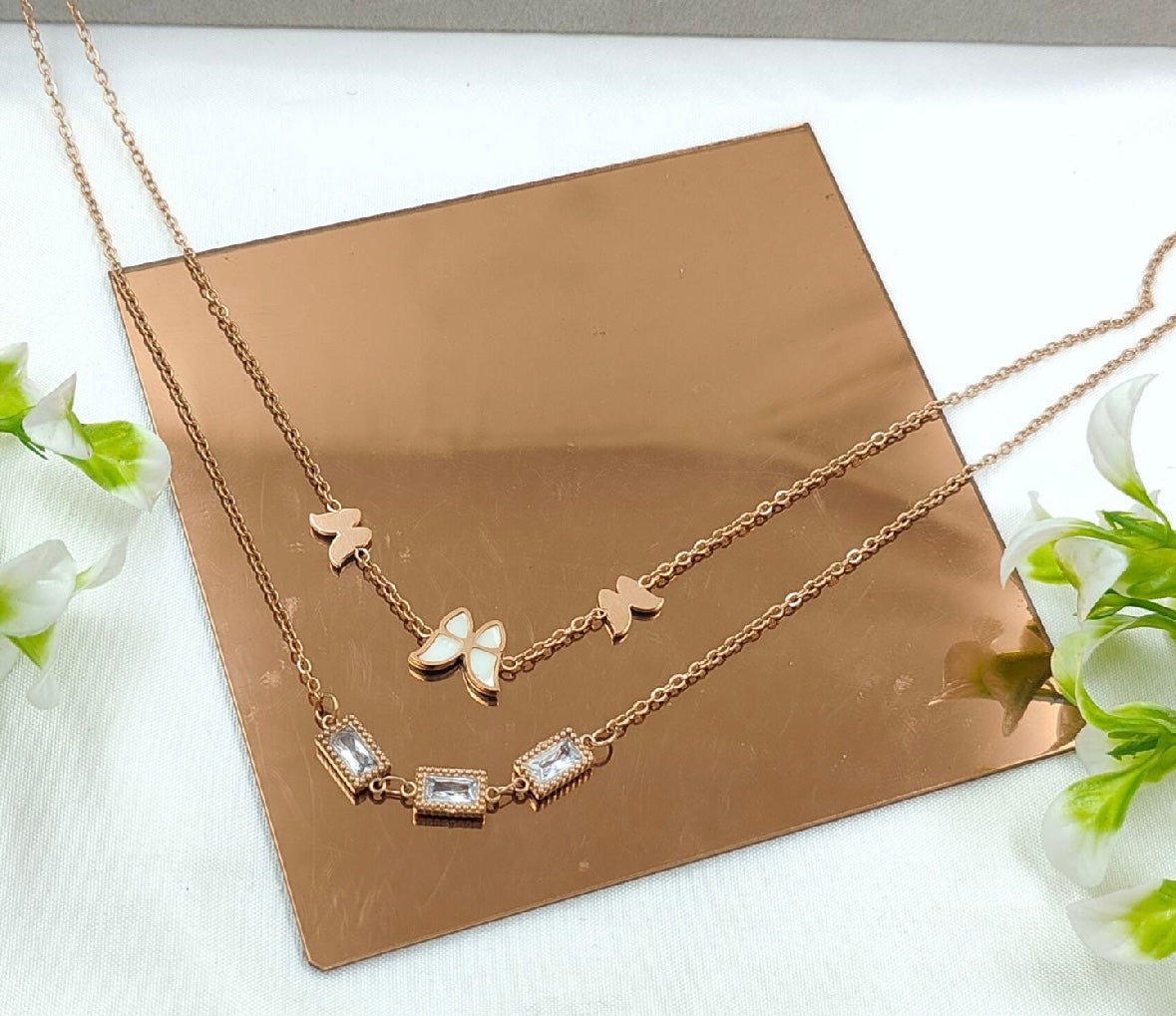 Double Layered Studded Butterfly Necklace
