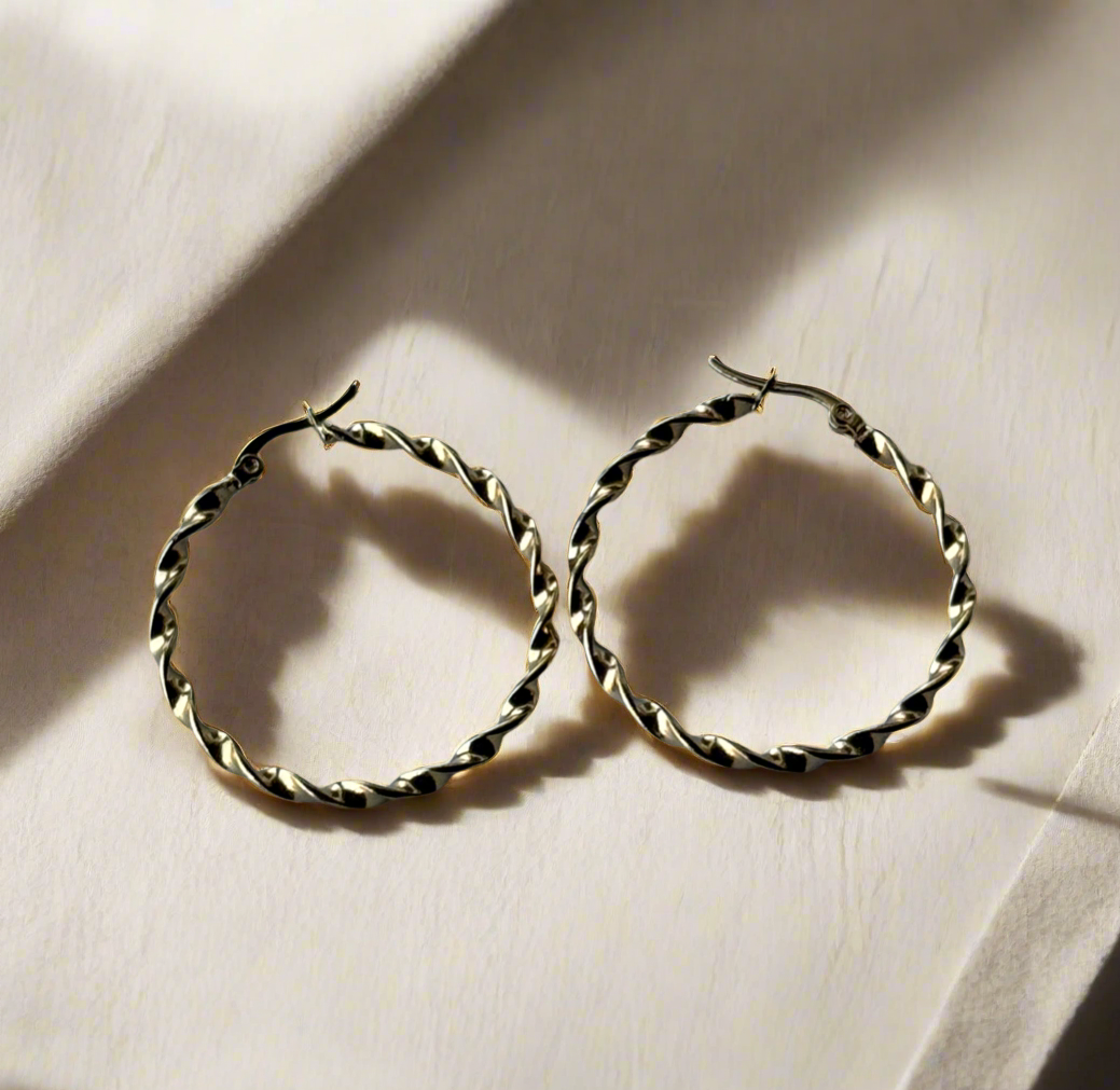 Twisted Designer Gold Hoop Earrings