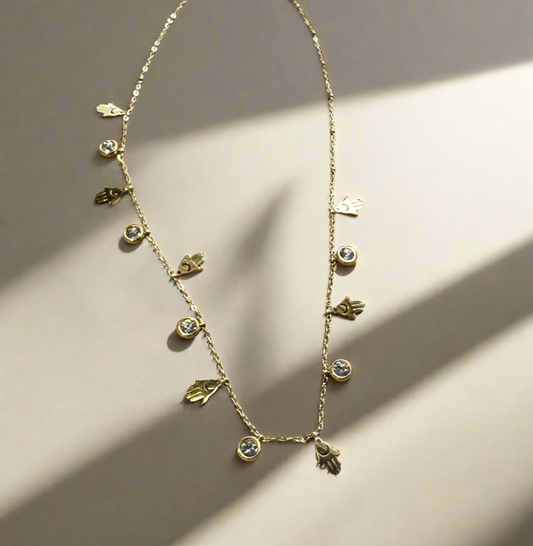 Golden Hamza Hand Charm Necklace