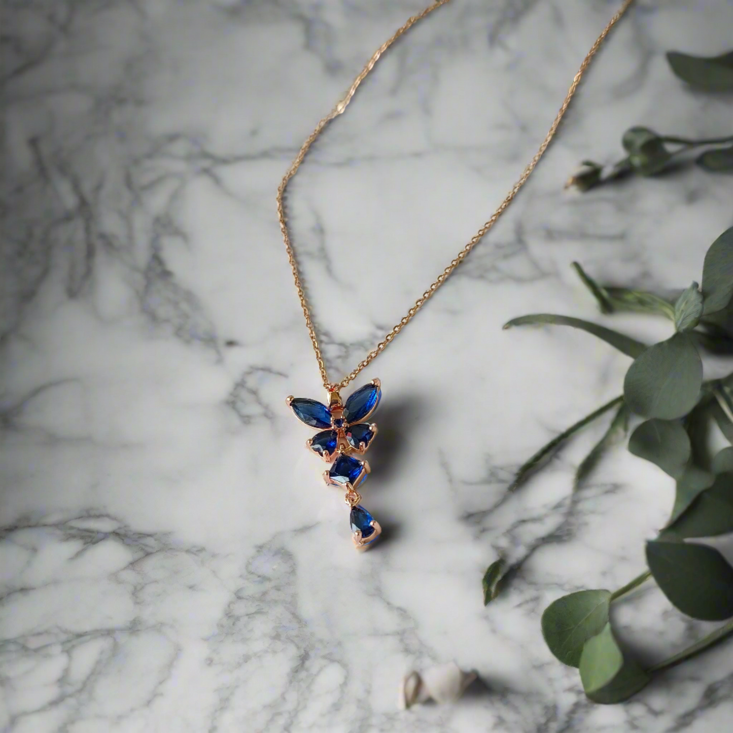 Blue Stoned Butterfly Necklace