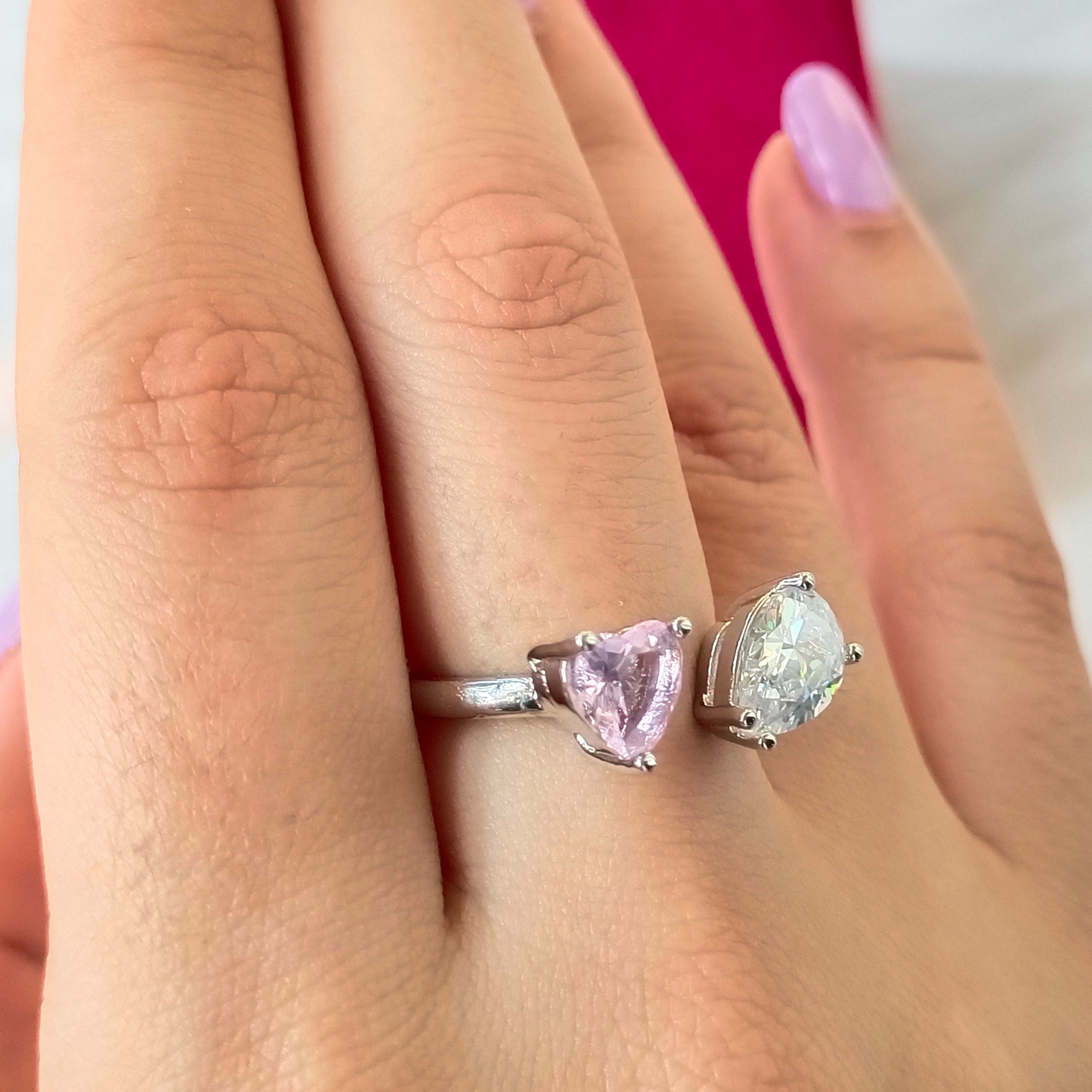 Pink & White Diamond Studded Designer Ring
