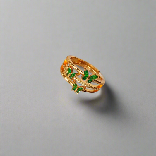 Emerald Studded Butterfly Gold Ring