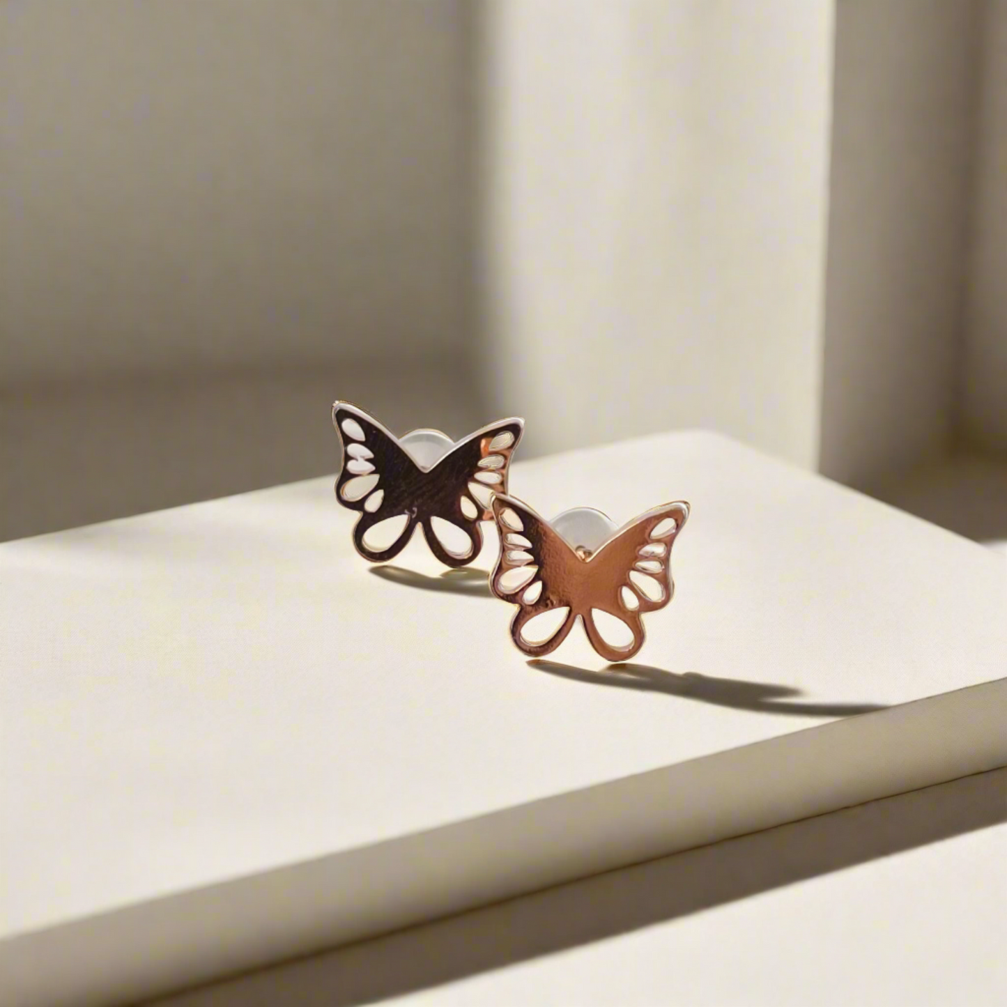 Small Rose Gold Butterfly Earrings