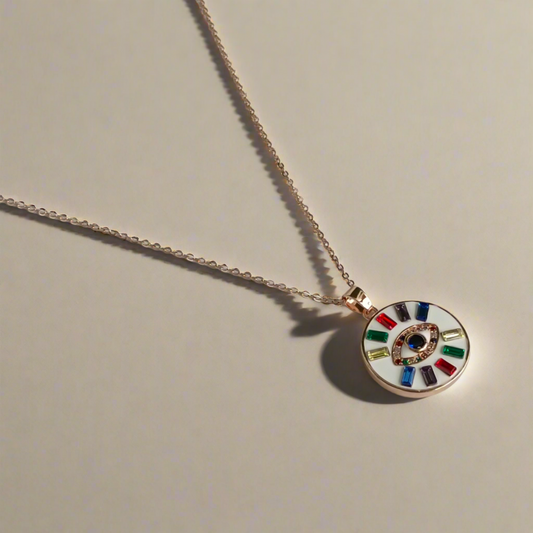 Multi Stone Evil Eye Pendant Necklace