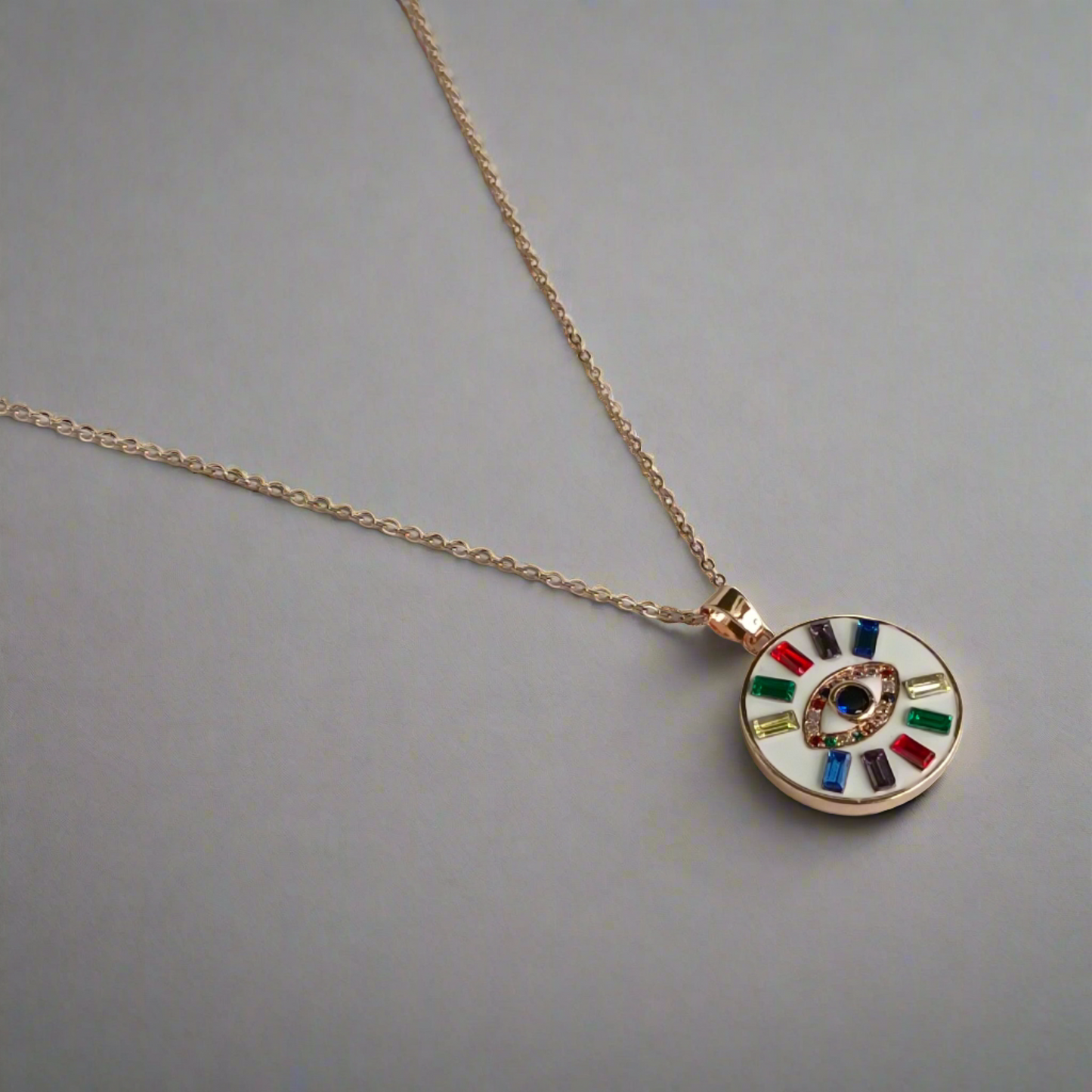 Multi Stone Evil Eye Pendant Necklace