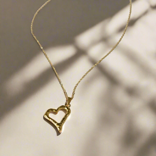 Metallic Gold Heart Pendant Necklace