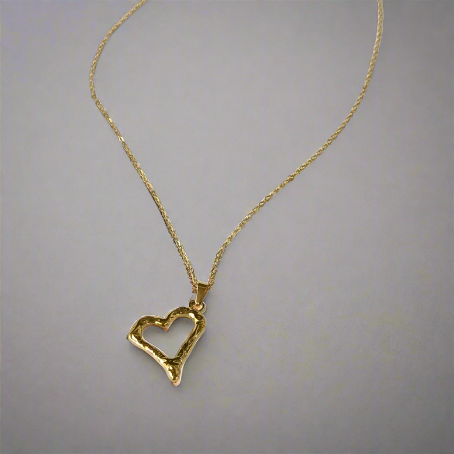 Metallic Gold Heart Pendant Necklace