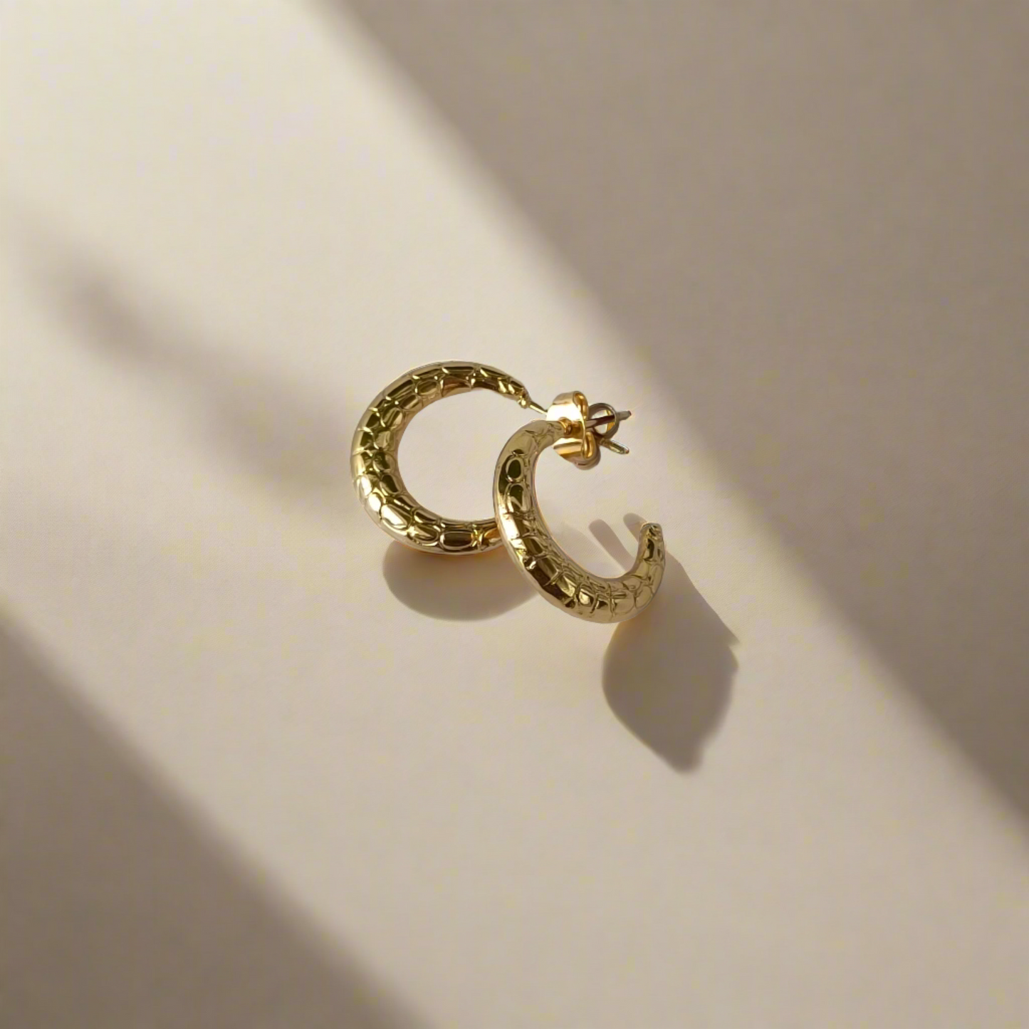 Snake Scaled Gold Hoop Earrings