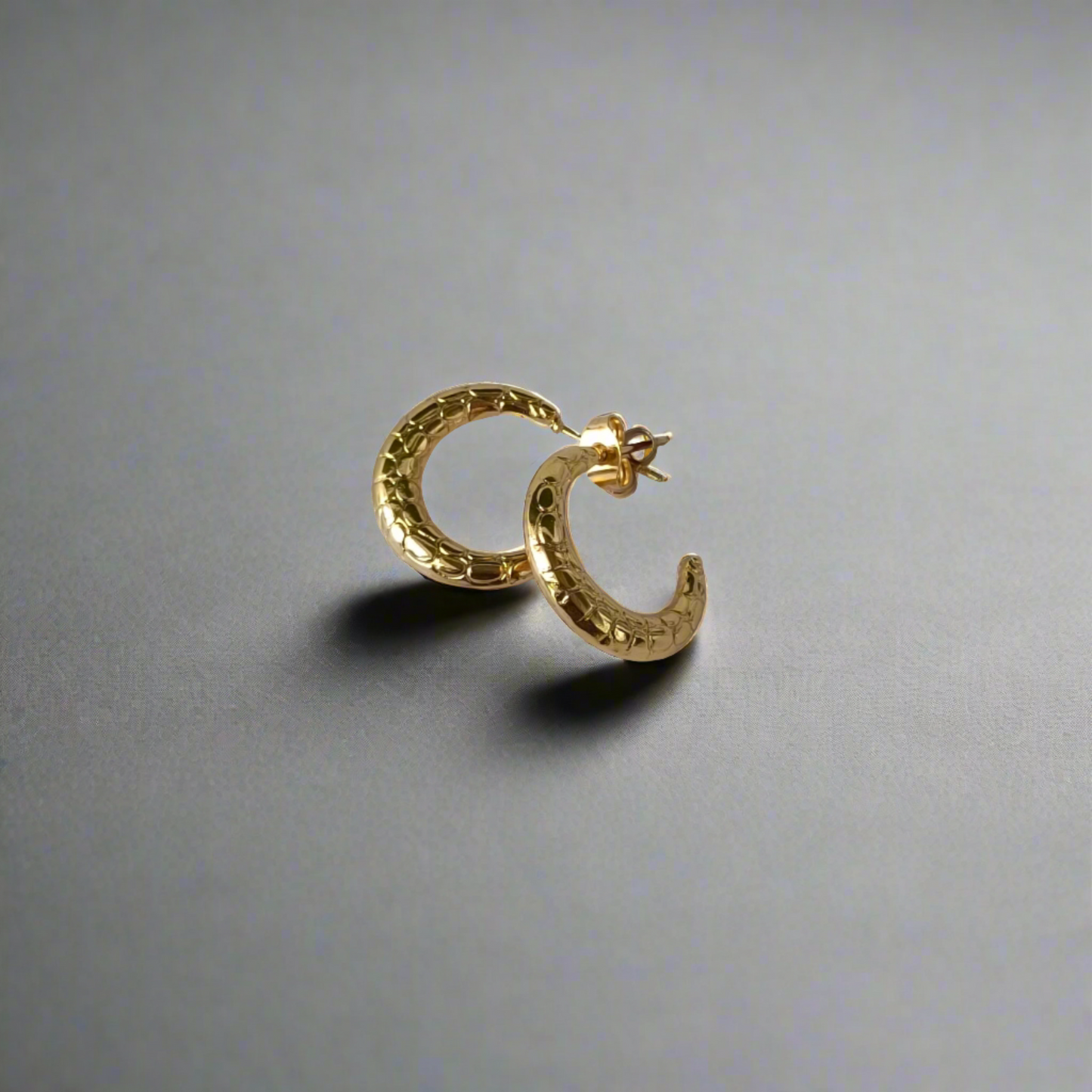 Snake Scaled Gold Hoop Earrings