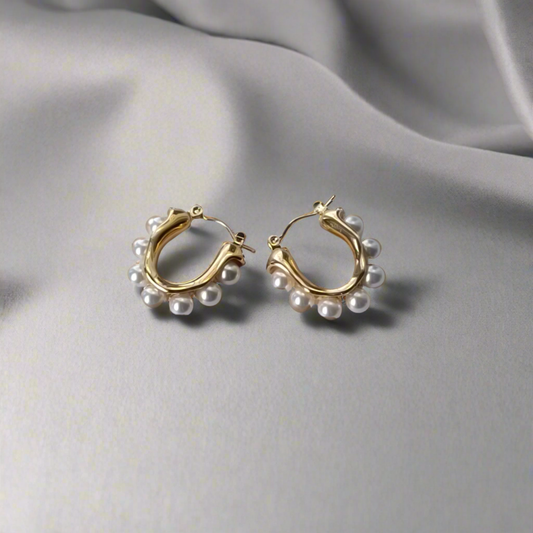 Pearl Gold Hoop Earrings