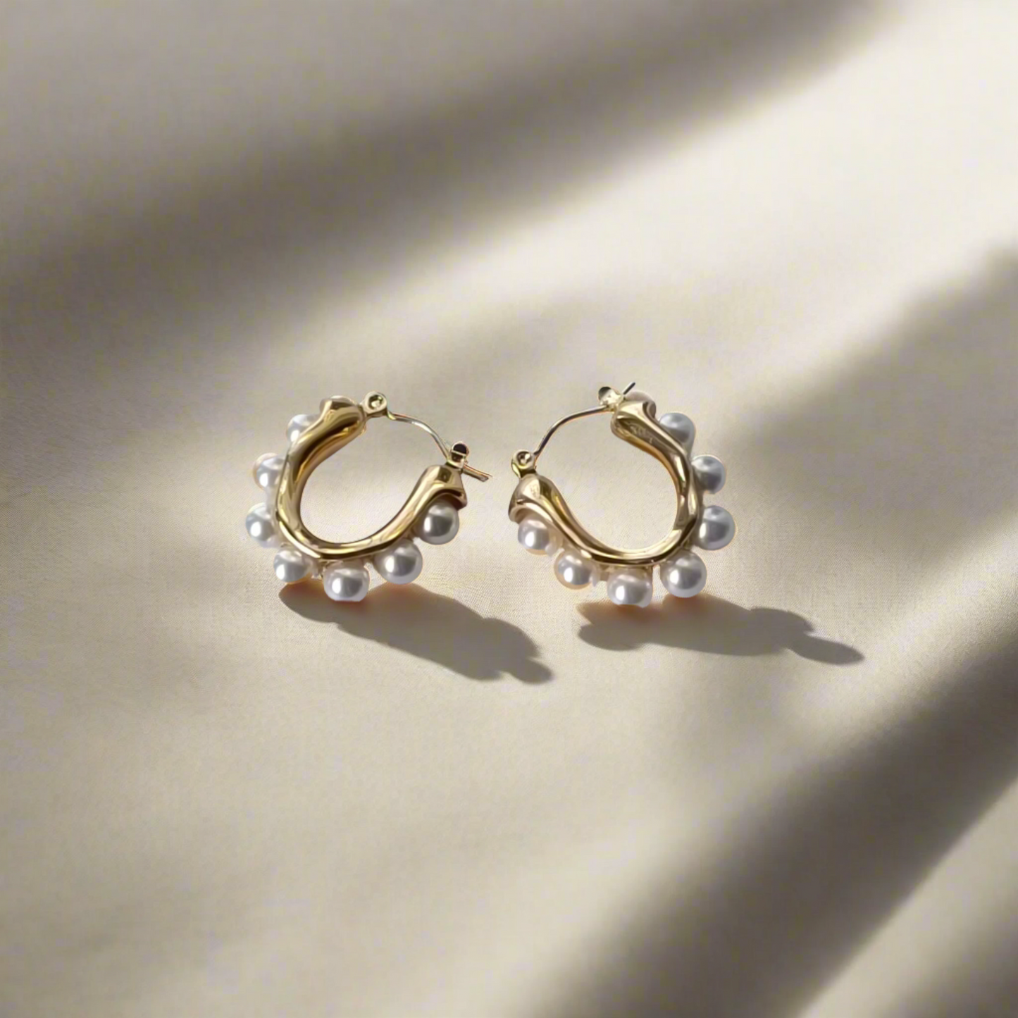 Pearl Gold Hoop Earrings