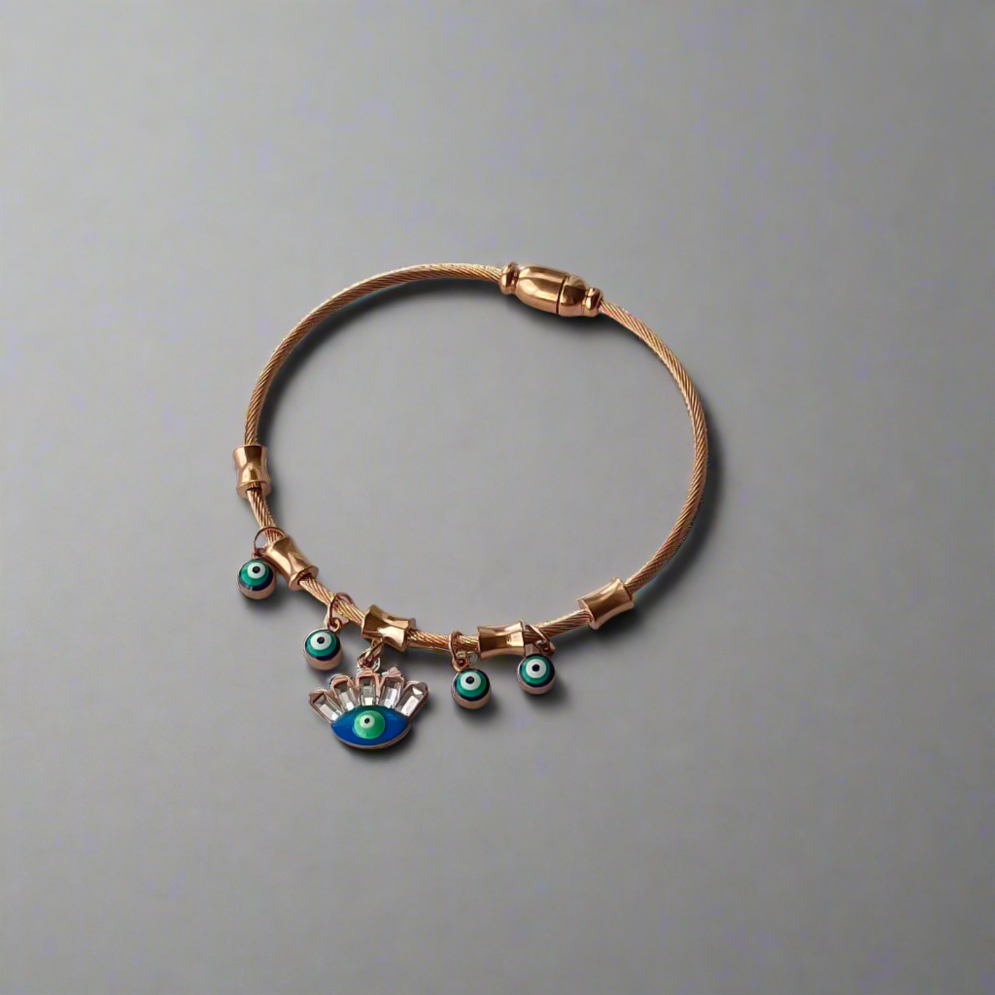 Evil Eye Rose Gold Charm Bracelet