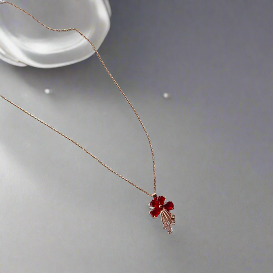 Red Stone Flower Pendant Necklace