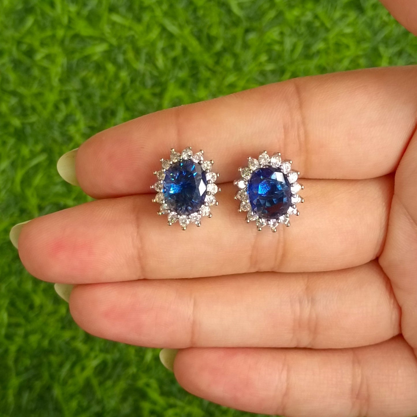 Blue Stone Diamond Studs