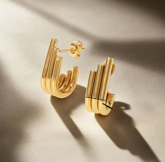 Gold Linear Curved Earrings