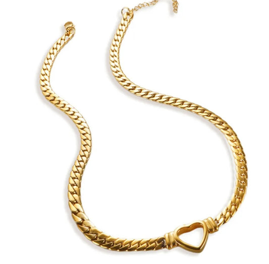 Hollow Heart Solid Gold Chain Necklace