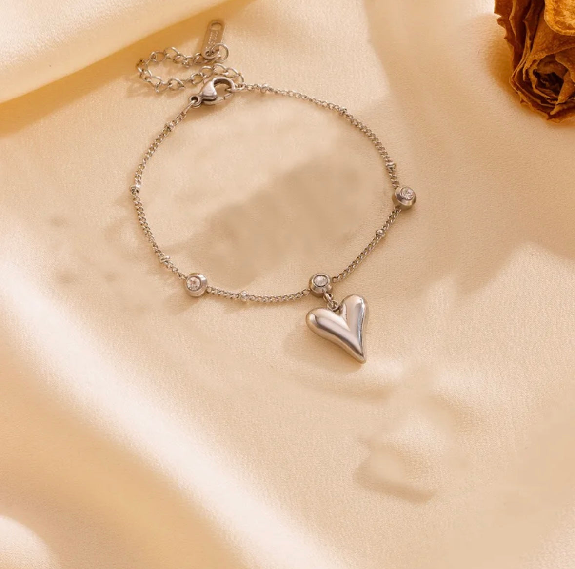 Silver Heart Dropping Anklet