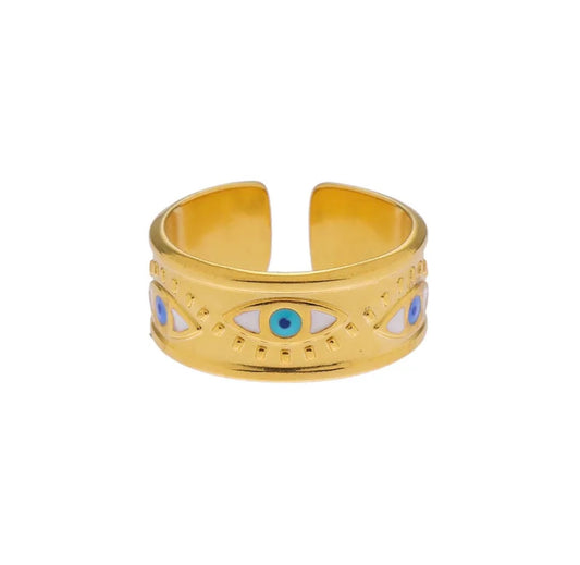 Evil Eye Adjustable Golden Ring