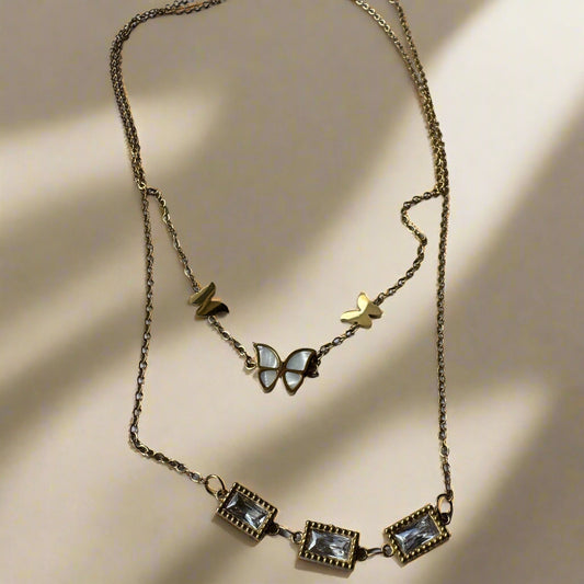 Double Layered Studded Butterfly Necklace