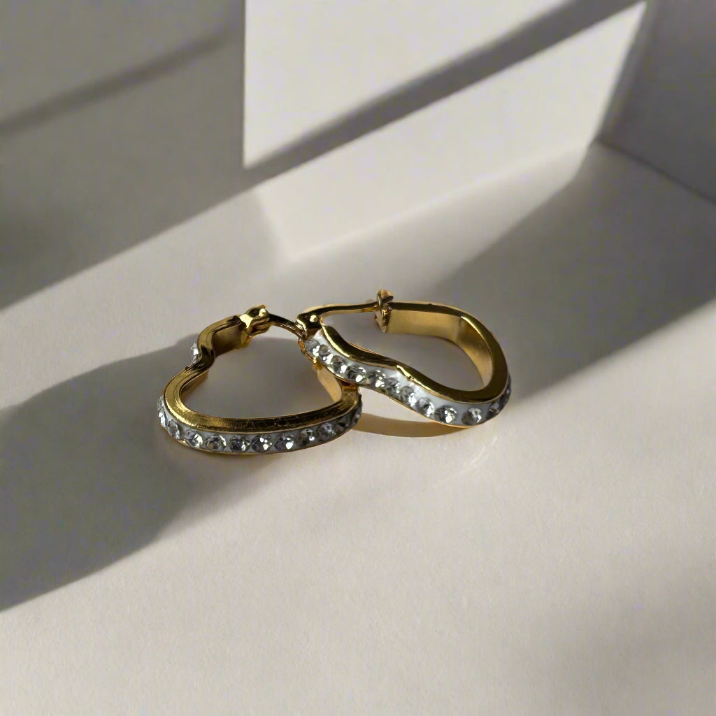 Gold Studded Heart Hoop Earrings