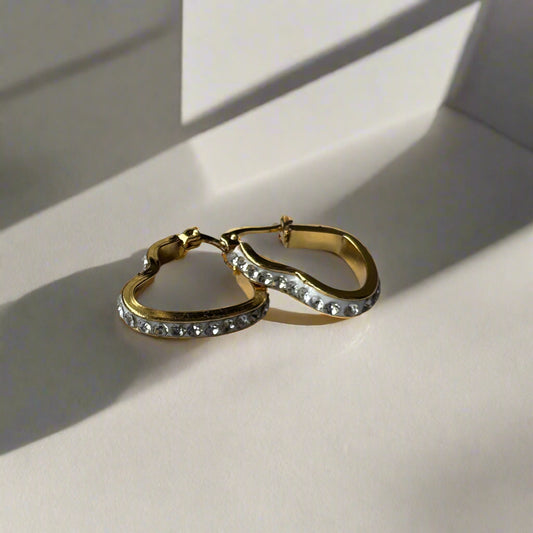 Gold Studded Heart Hoop Earrings
