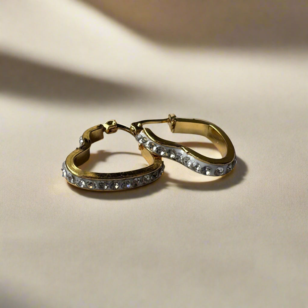 Gold Studded Heart Hoop Earrings