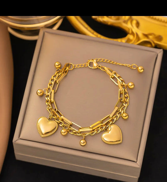 Golden Hearts Charms Chain Bracelet